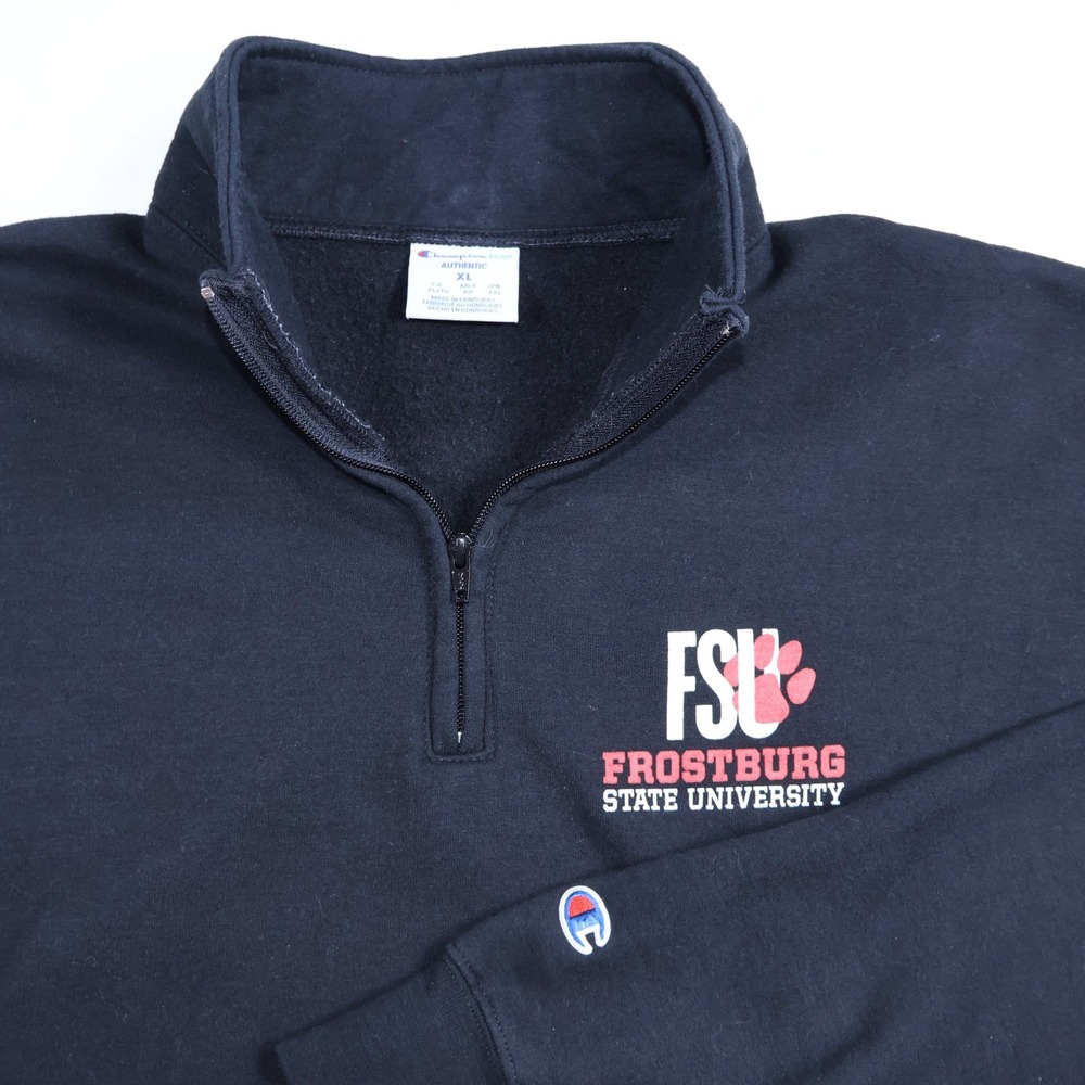 Champion Frostburg State University FSU Quarter Zip Sweatshirt Navy Blue XL